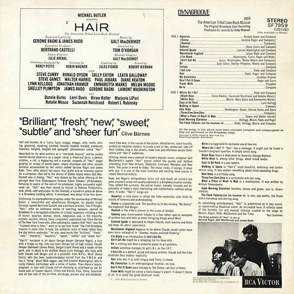 "Hair" Original Broadway Cast : Hair - The American Tribal Love-Rock Musical - The Original Broadway Cast Recording (LP, Album)