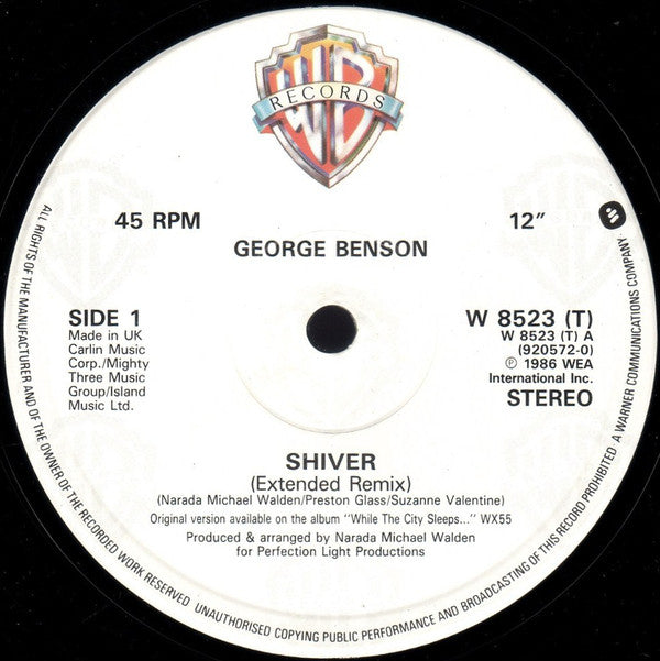 George Benson : Shiver (Extended Remix) (12", PRS)