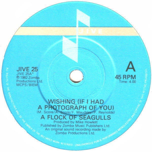 A Flock Of Seagulls : Wishing (If I Had A Photograph Of You) (7", Single)