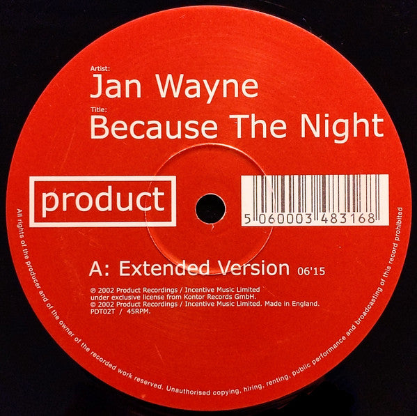 Jan Wayne : Because The Night (12")